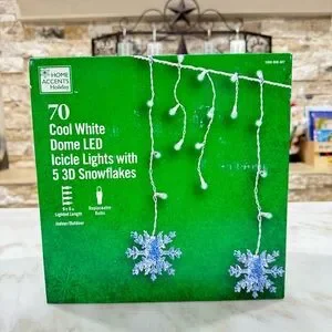 Home Accents Holiday 70 Cool White Dome LED Icicle Lights With 5 3D Snowflakes - Thumbnail 2